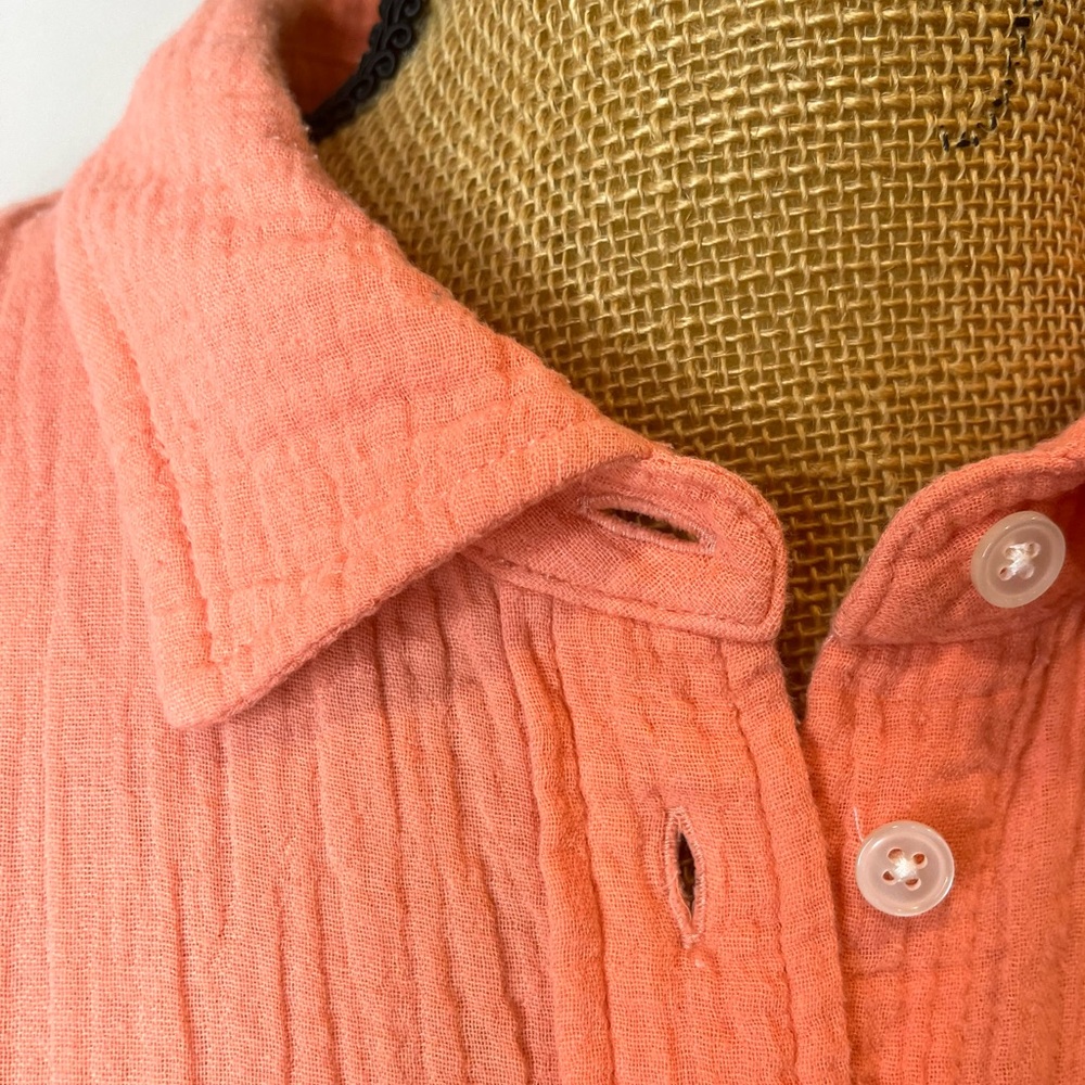 J. Crew Factory 100% Cotton Gauze Shirt Orange Button Down Size XL - Picture 4 of 13